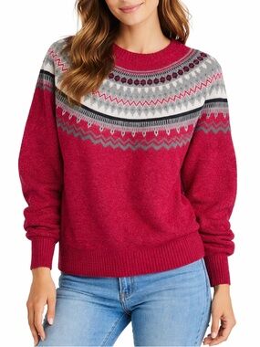 Weatherproof Vintage Sweater Unisex-Women Medium Fair Isle Winter Fall Red